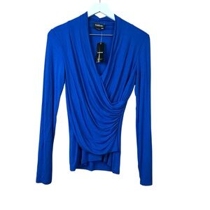 Bebe Blue Long Sleeve Faux Wrap Top Women Sz M NWT